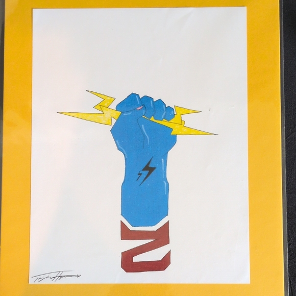 Dynamic Blue and Yellow Art Print Inspired By 